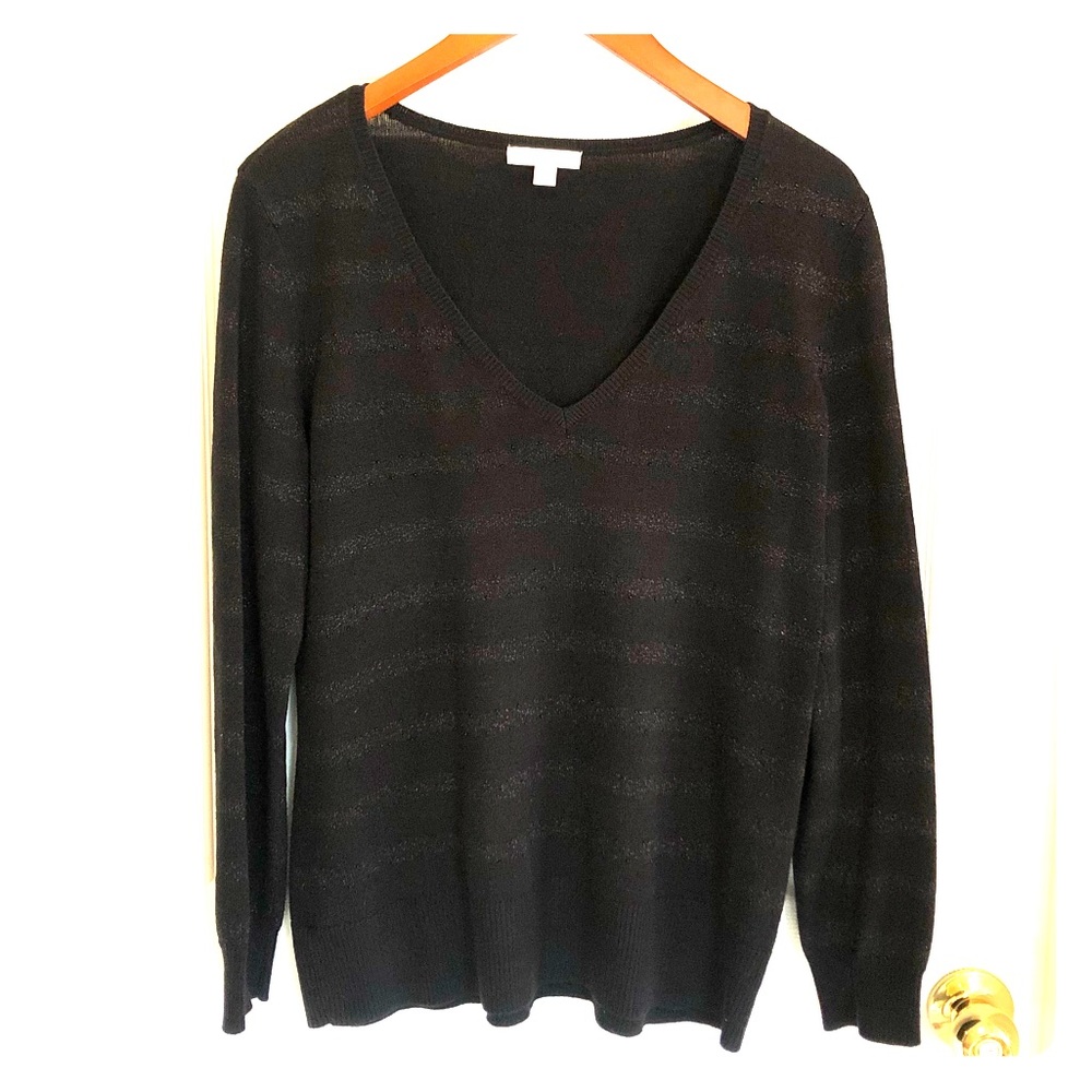 New York and Company black vneck sweater stripes
